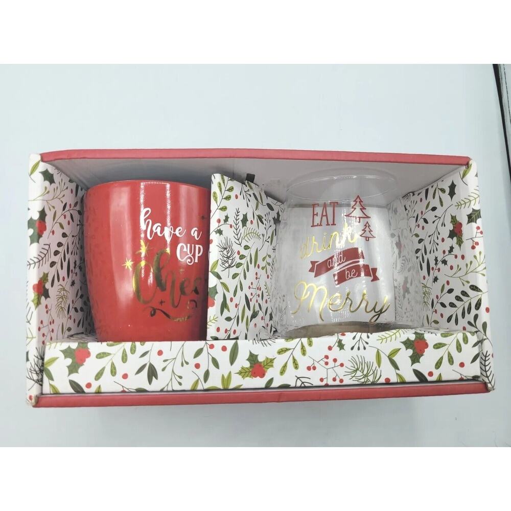 Belle Maison Seamless Wine Glass & Coffee Mug Set Christmas Gift Set Cheer Merry